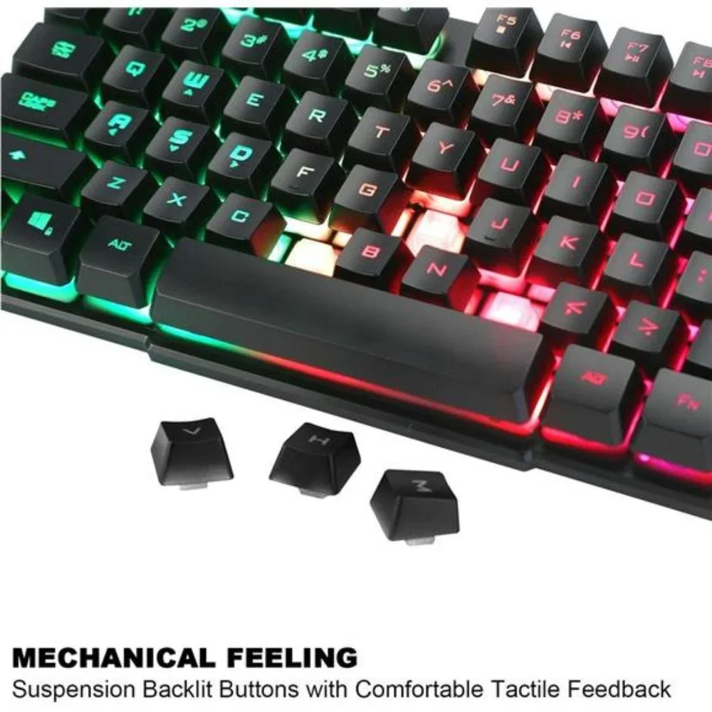 Multiple Color Rainbow LED Backlit Mechanical Feeling USB Wired Gaming Keyboard